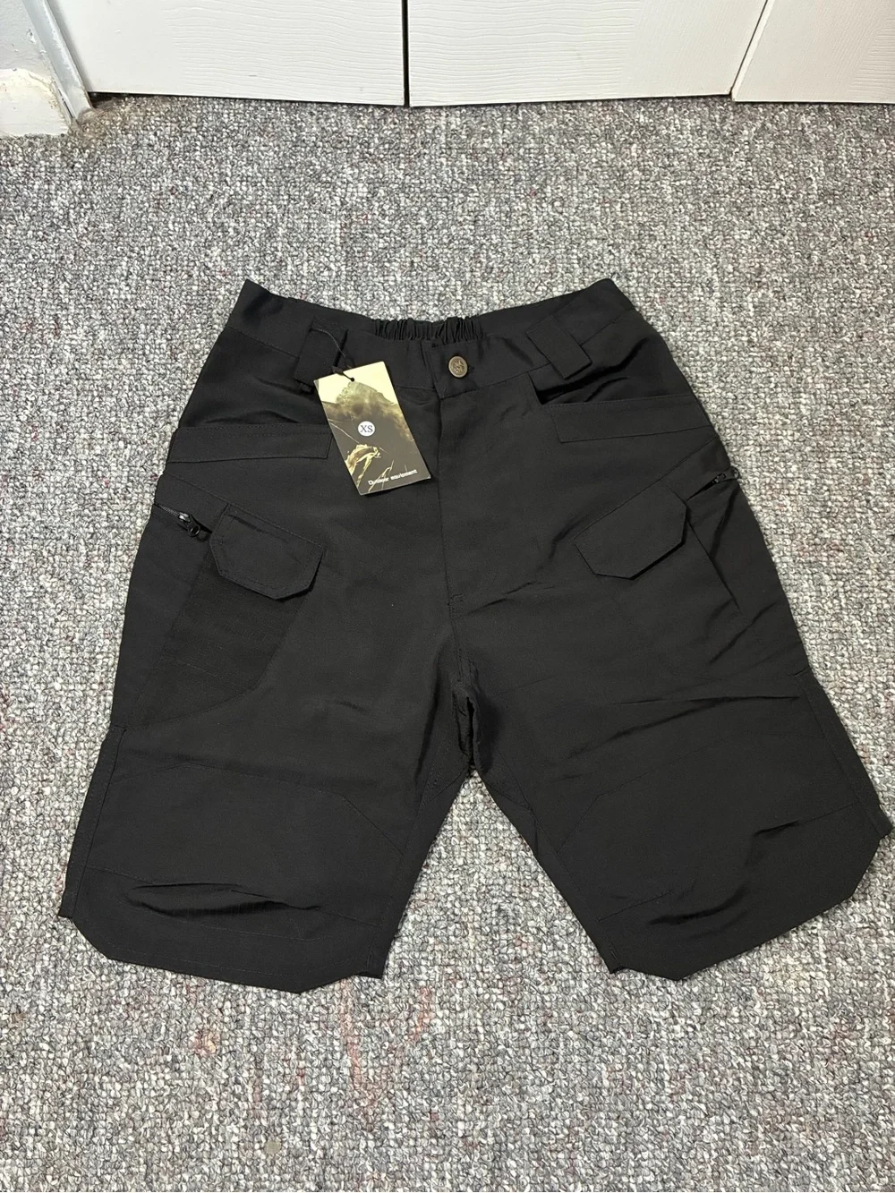Men's Black Cargo Shorts with Elastic Waist and Utility Pockets